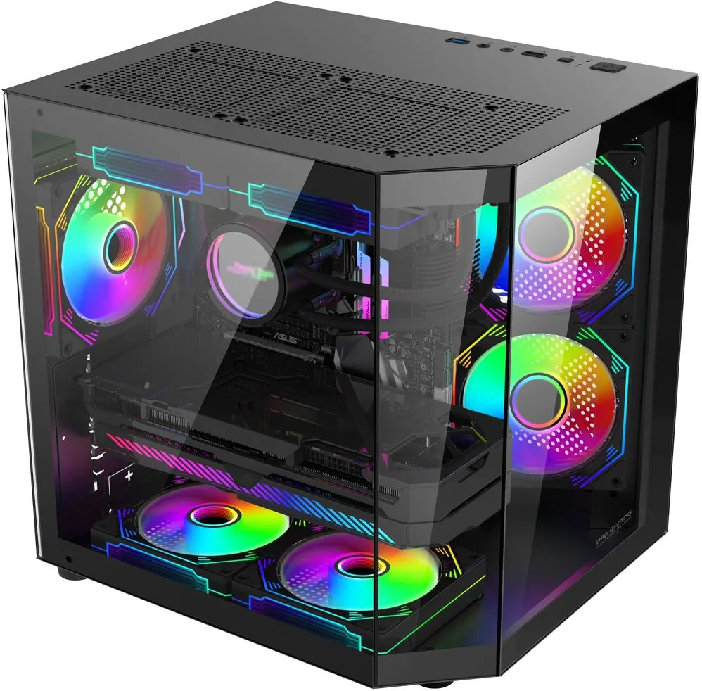 Pro Gaming Alma Black, Cube Tower, M-ATX, fara sursa, 3x ARGB FAN