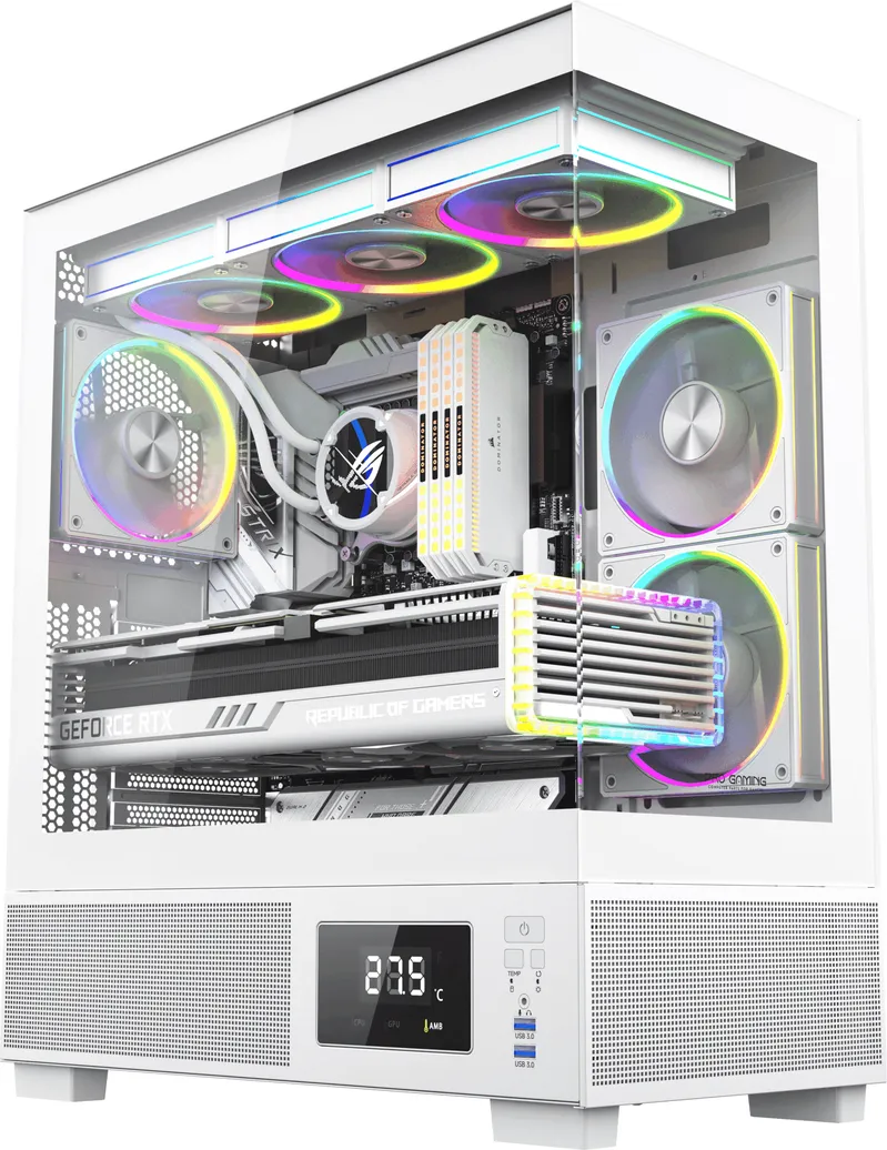 Pro Gaming Kian White, Cube Tower, ATX, fara sursa, 6x ARGB FAN, Controller ARGB, Display temperatura GPU, CPU