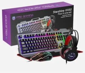 Kit 4 in 1 Pro Gaming K450, Mouse, Tastatura, Casti, Mousepad, RGB, USB