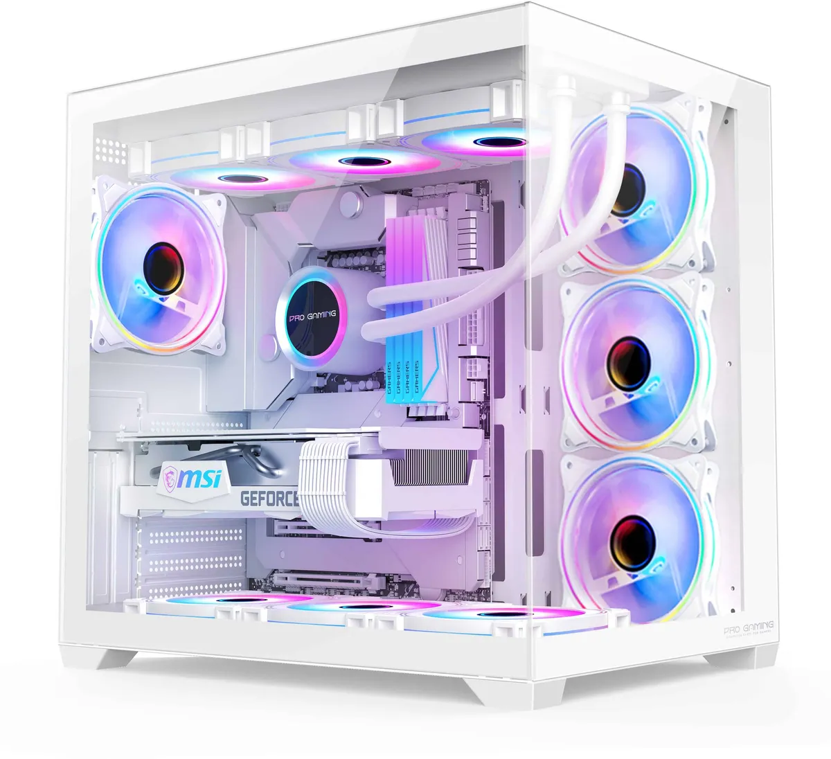 Carcasa Pro Gaming ELITE White, Cube Tower, ATX, fara sursa, 7x ARGB FAN, Controller ARGB