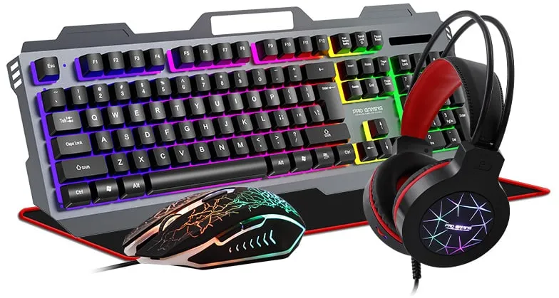 Kit 4 in 1 Pro Gaming K450, Mouse, Tastatura, Casti, Mousepad, RGB, USB