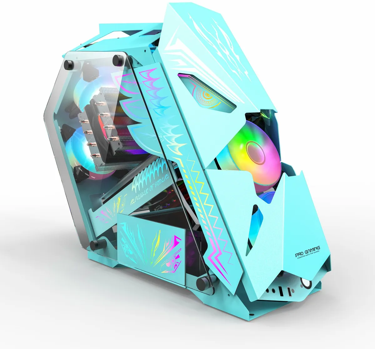 Carcasa Pro Gaming Hercule Blue, Middle Tower, ATX, fara sursa, controller ARGB