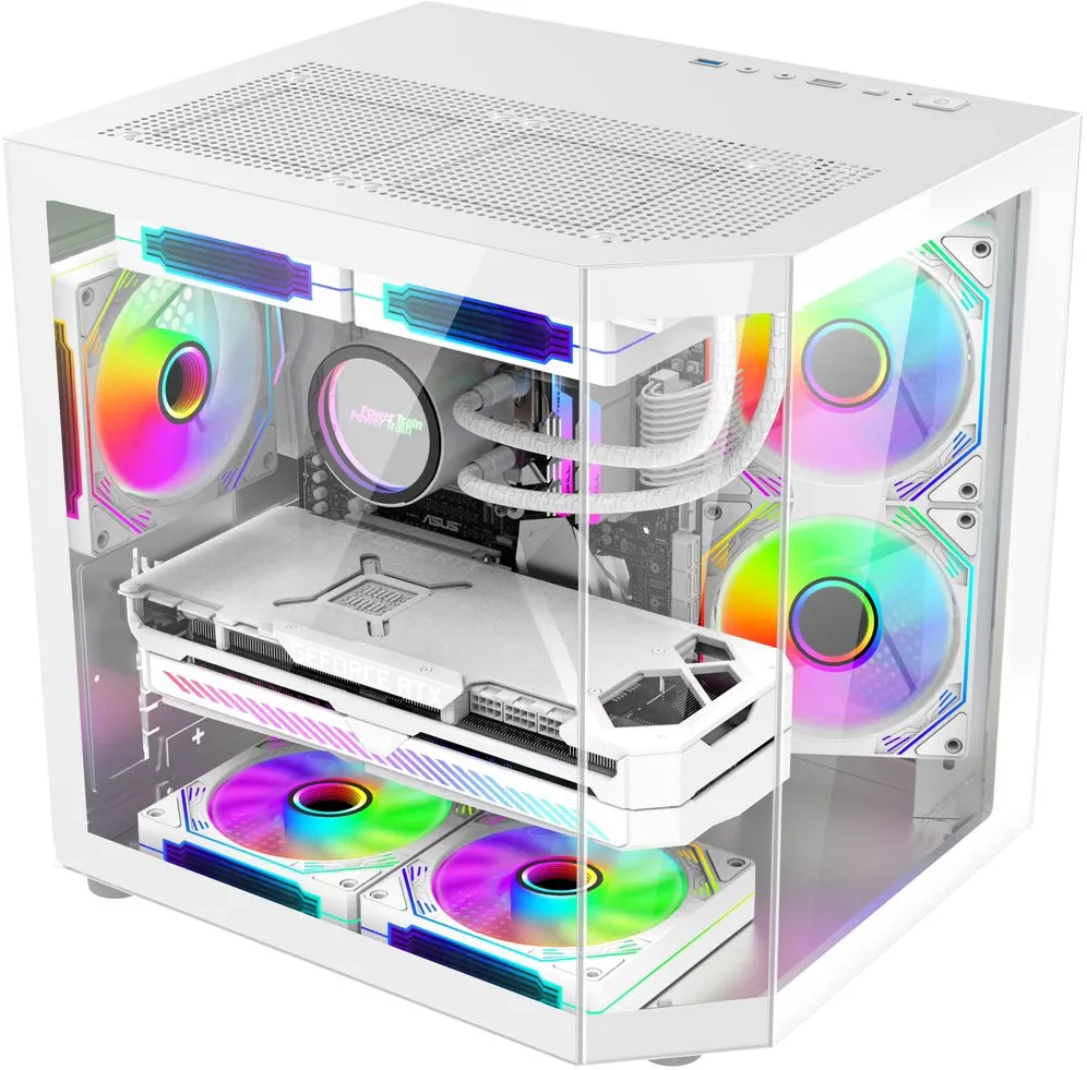 Carcasa Pro Gaming Alma White, Cube Tower, M-ATX, fara sursa, 3x ARGB FAN